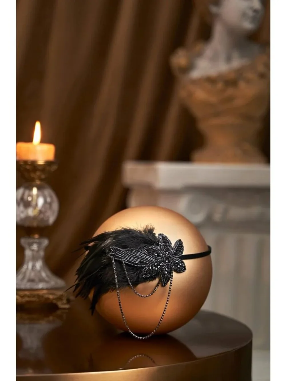 1920s Flapper Headband with Feather & Beads | Great Gatsby Hair Accessory